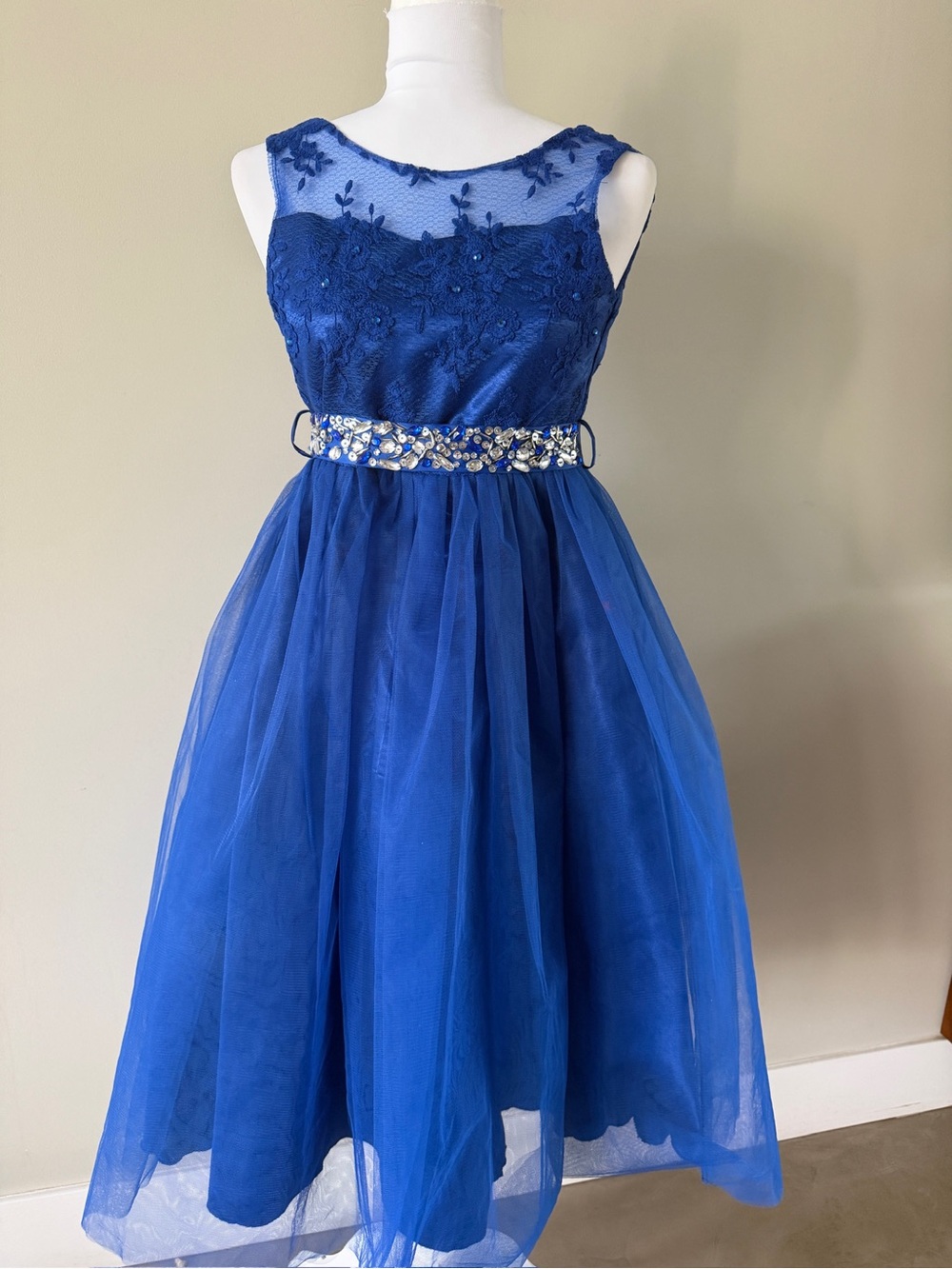 Embellished Royal Blue Tulle Dress for Girls - Special Occasion
